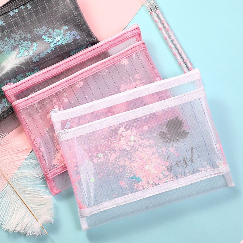 

1pc Random Transparent Quicksand Pencil Case, Multicolor