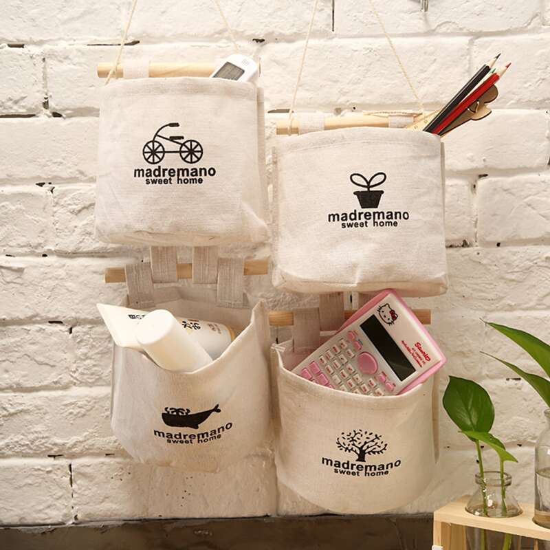 

1pc Random Cotton Linen Hanging Bag, Beige