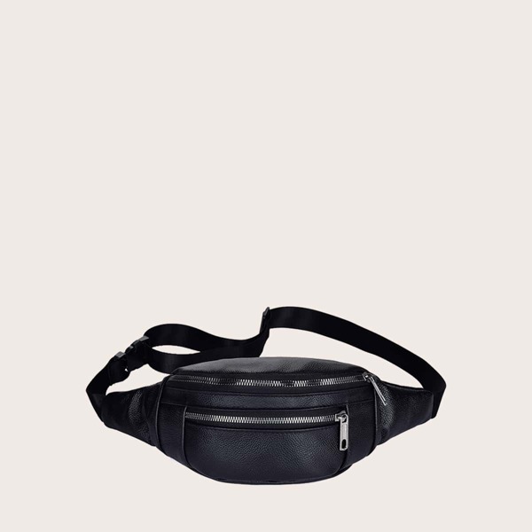 

Men Double Zip Front Fanny Pack, Black