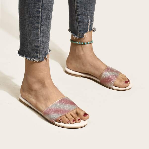 

Glitter Decor Slide Sandals, Multicolor