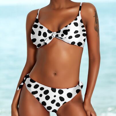 Allover Print Knot Front Bikini Swimsuit