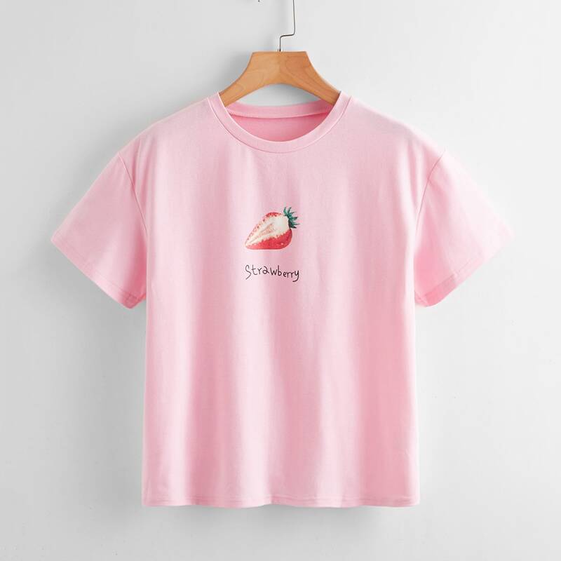 

Letter Strawberry Graphic Tee, Pink