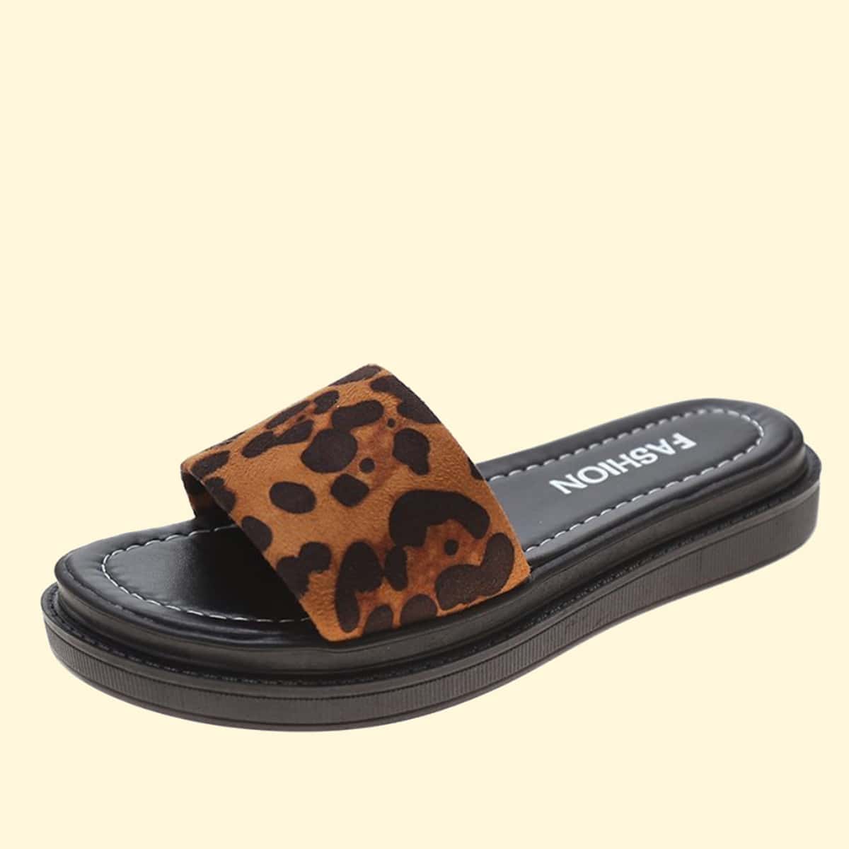 

Leopard Slide Sandals, Brown