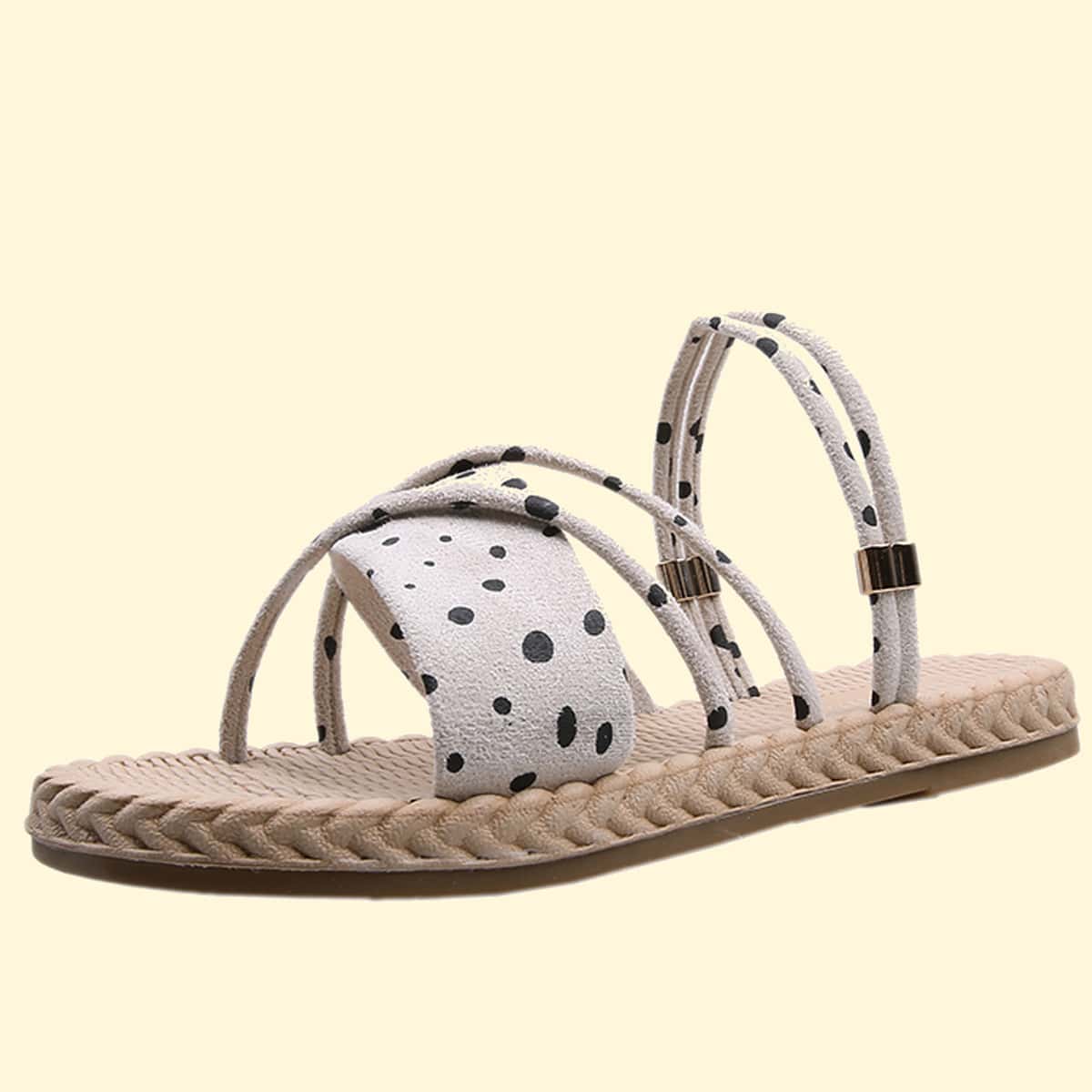 

Polka Dot Strap Slide Sandals, Beige