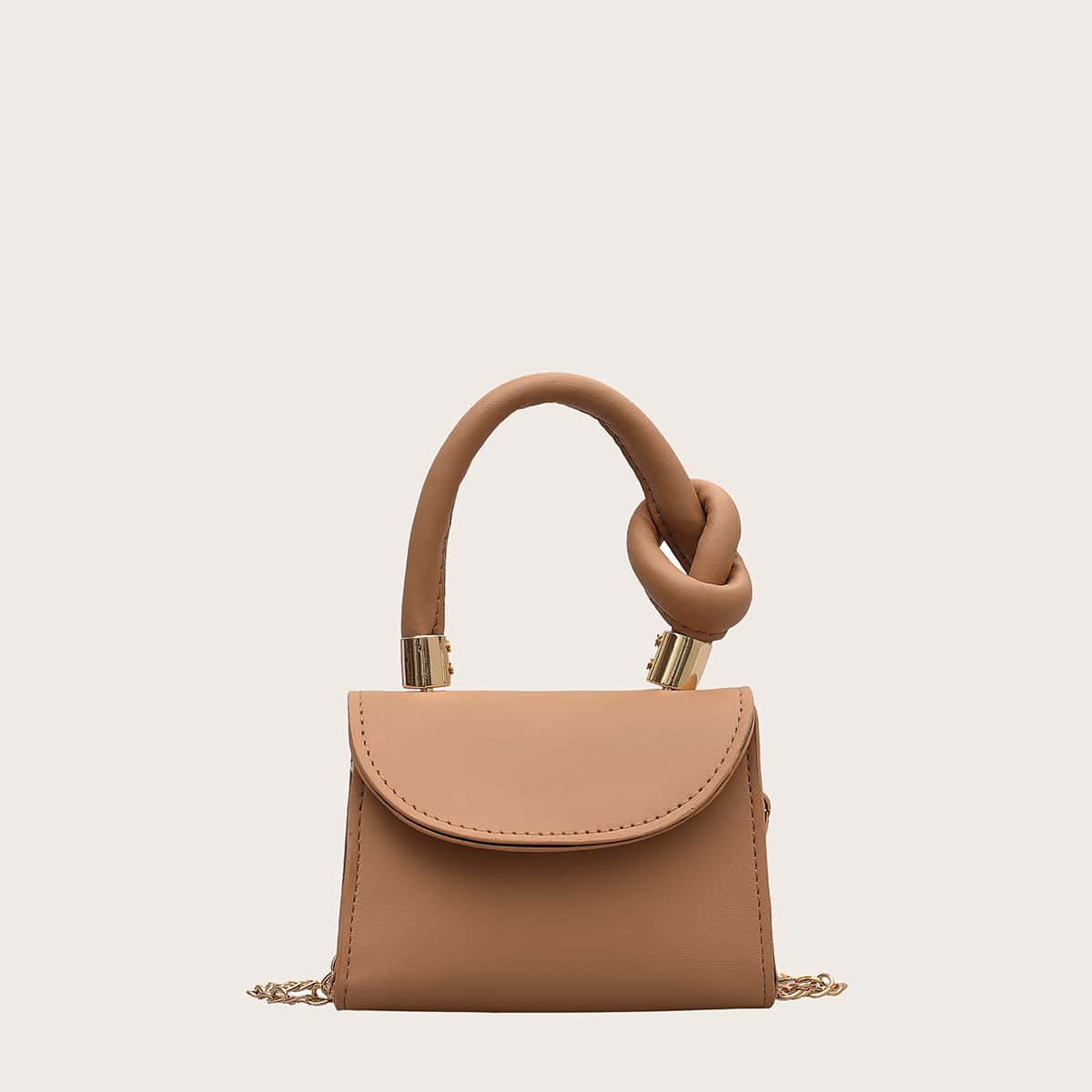 

Solid Knot Handle Mini Satchel Bag, Khaki
