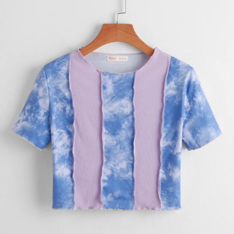 

Contrast Tie Dye Ribbed Tee, Multicolor
