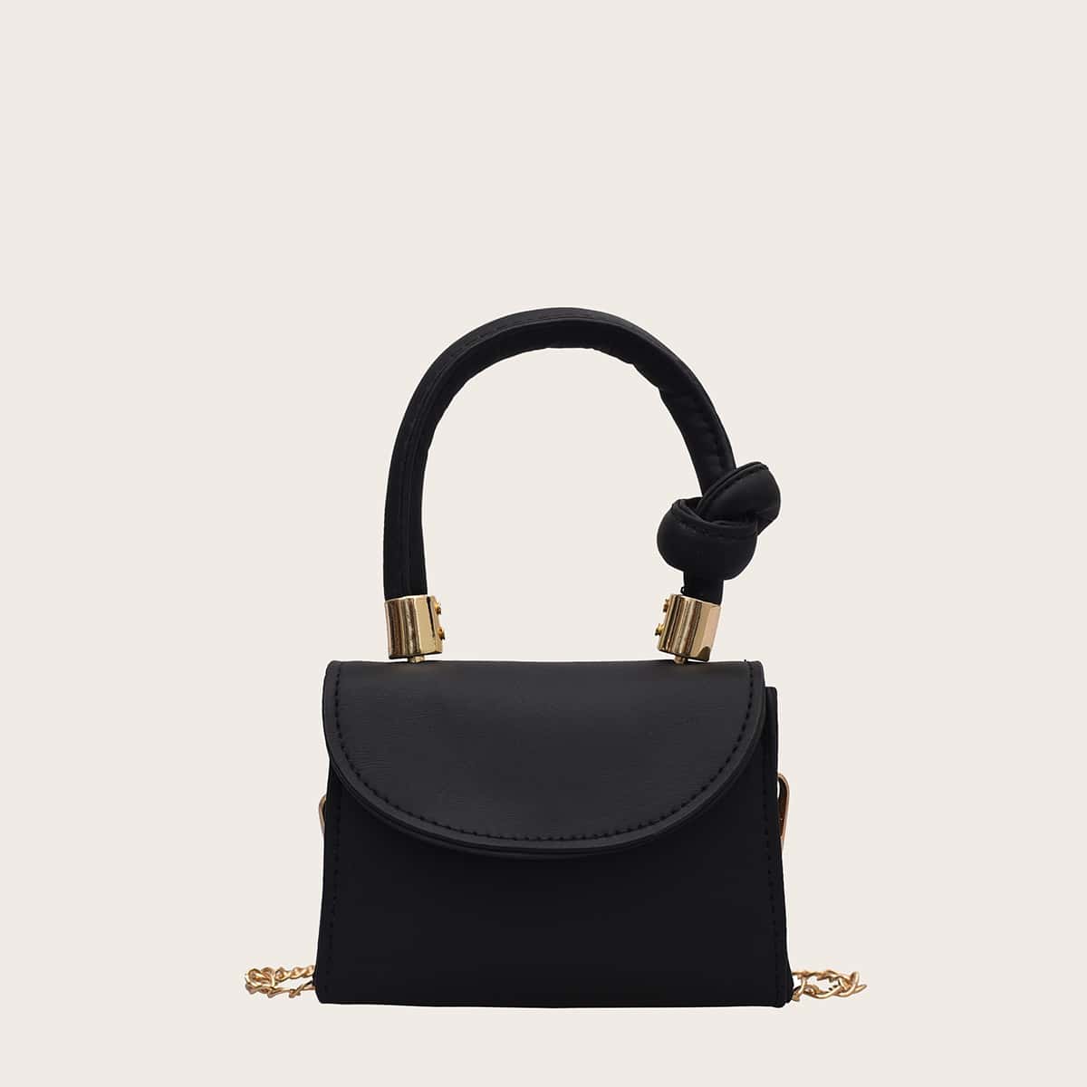 

Solid Knot Handle Mini Satchel Bag, Black