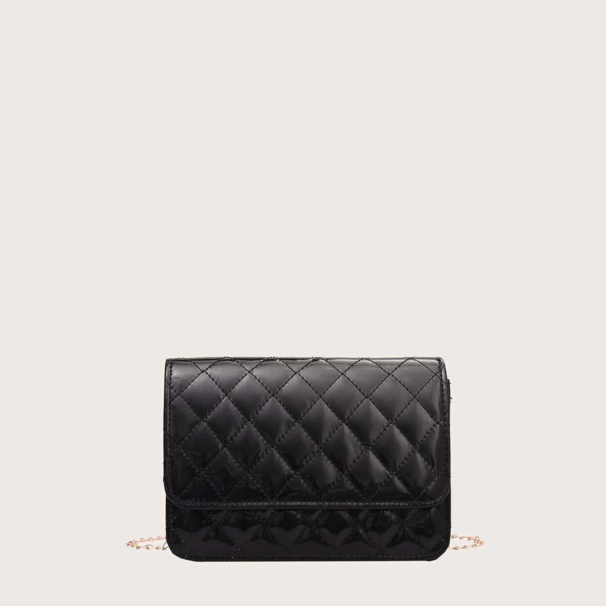 

Quilted Chain Crossbody Bag, Black