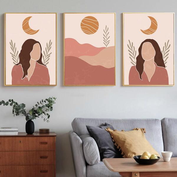 

3pcs Scenery & Figure Graphic Unframed Painting, Multicolor