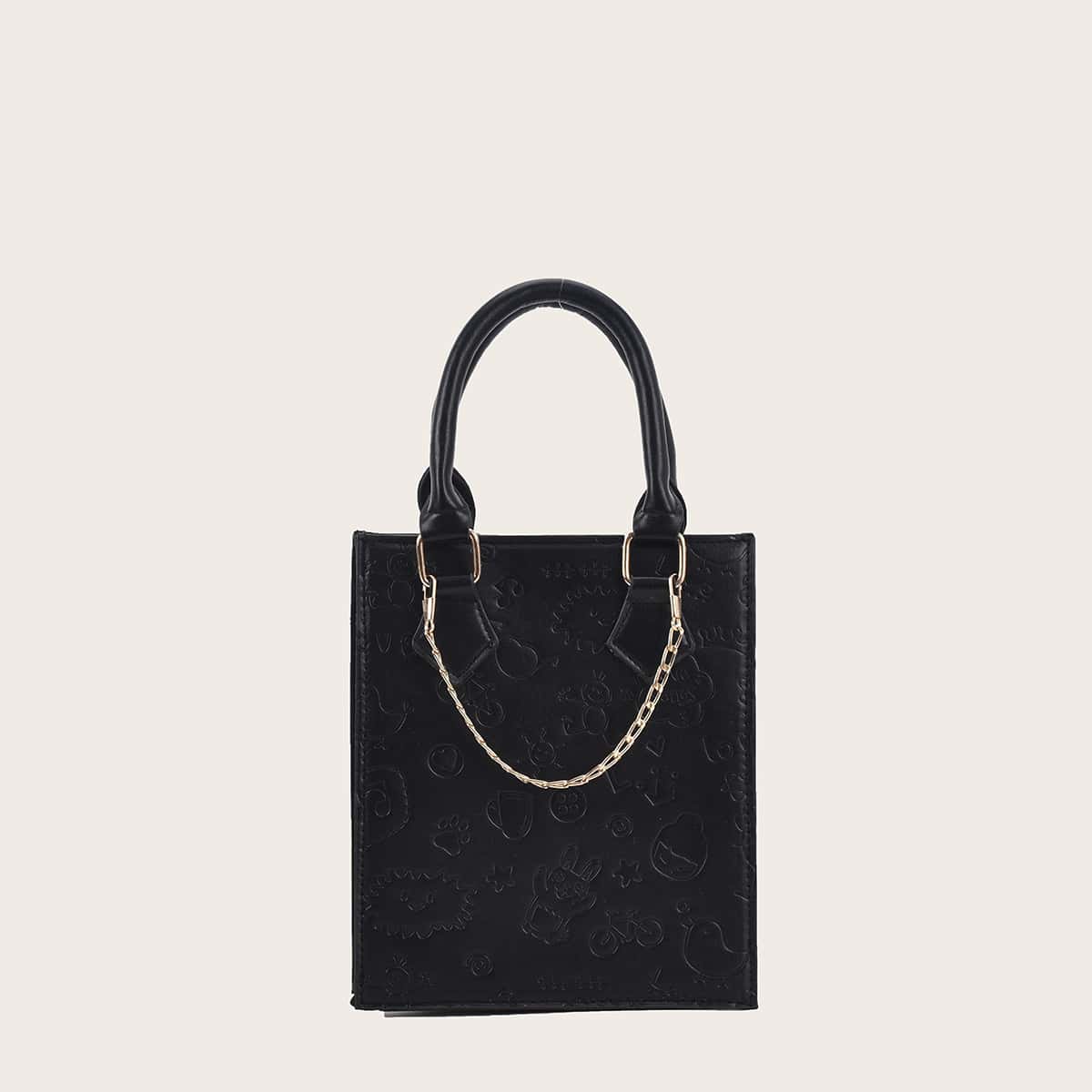 

Cartoon Embossed Satchel Bag, Black