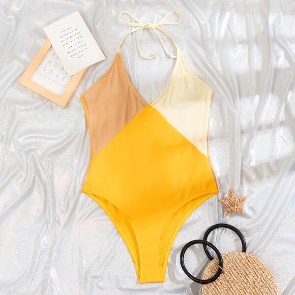 

Color Block One Piece Swimsuit, Yellow