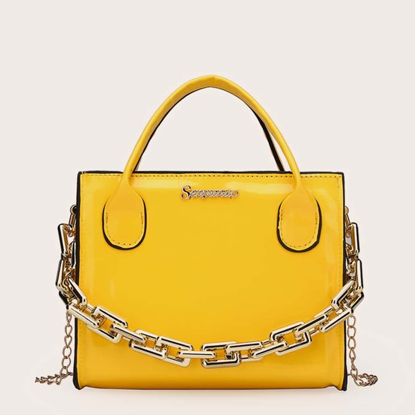 

Metal Letter Decor Chain Bag, Yellow