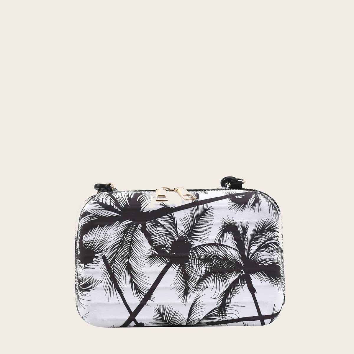 

Coconut Tree Zip Box Bag, Black and white
