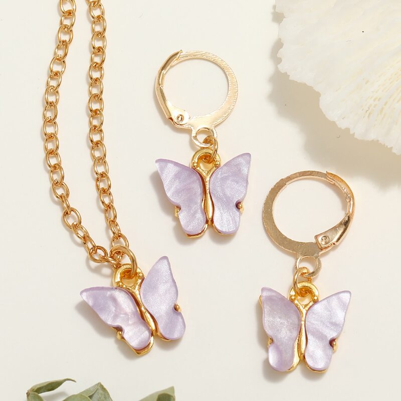 

3pcs Butterfly Jewelry Set, Purple