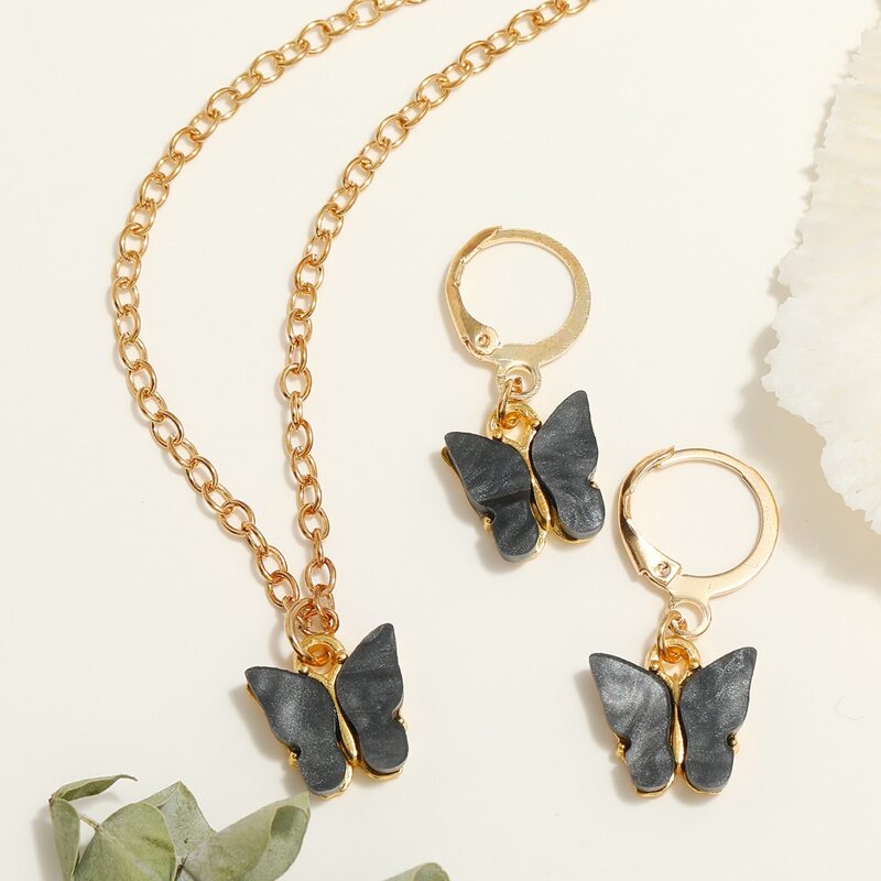 

3pcs Butterfly Jewelry Set, Black