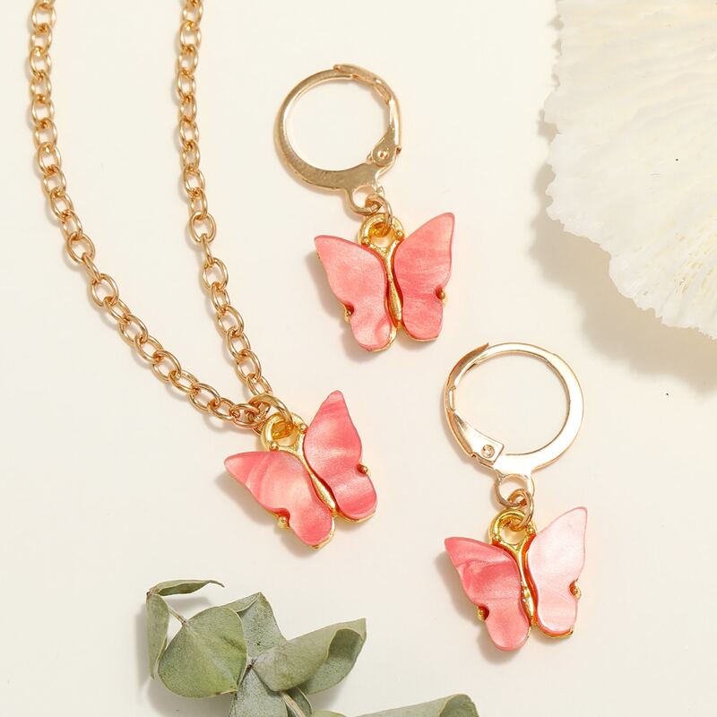 

3pcs Butterfly Jewelry Set, Pink