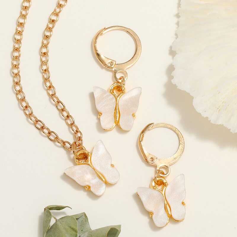 

3pcs Butterfly Jewelry Set, White