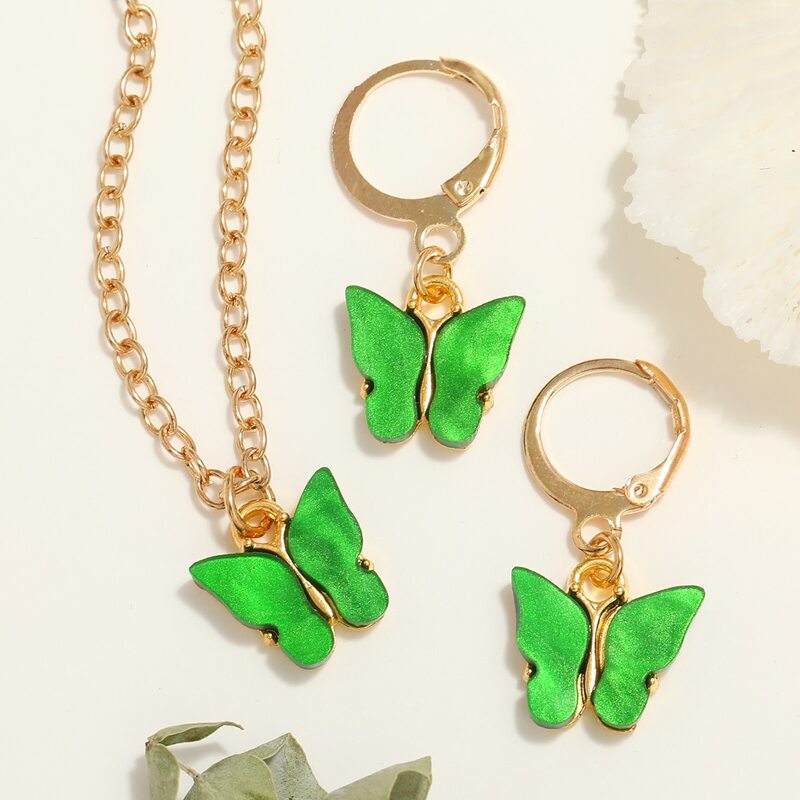 

3pcs Butterfly Jewelry Set, Green