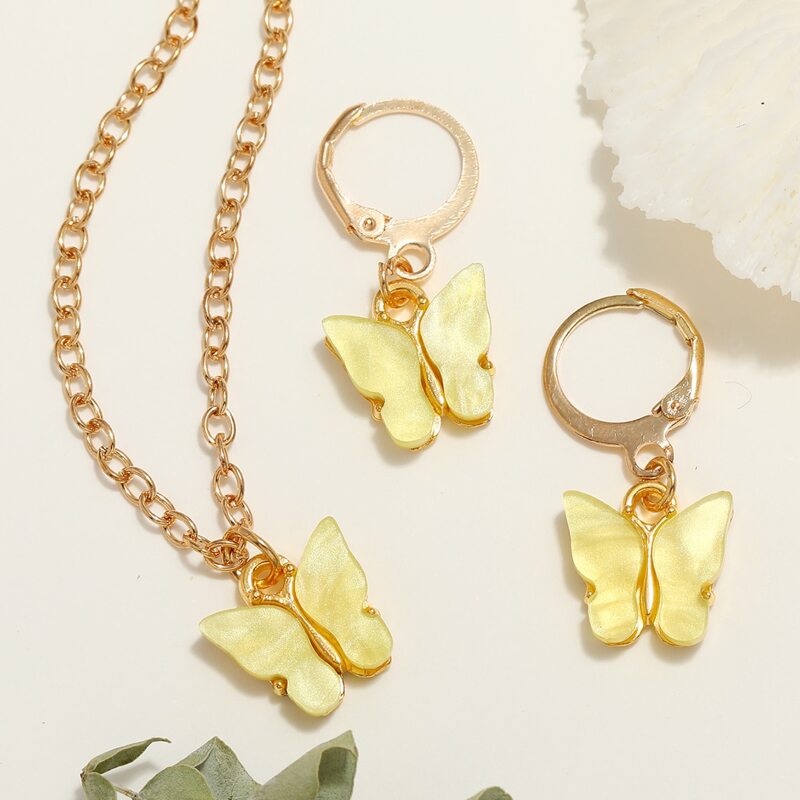 

3pcs Butterfly Jewelry Set, Yellow