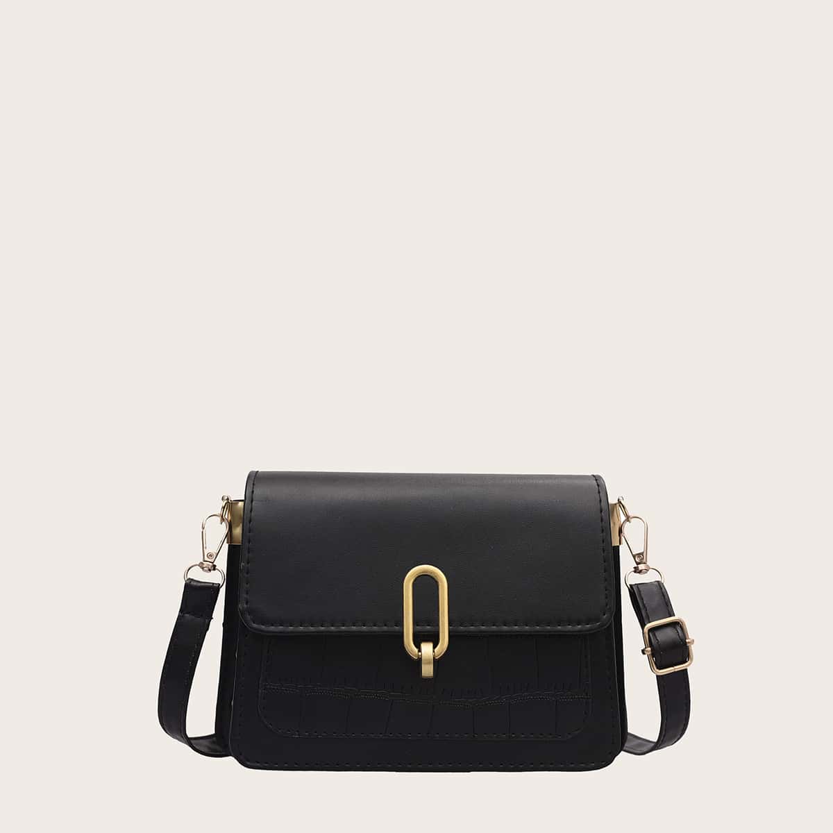 

Croc Embossed Flap Crossbody Bag, Black