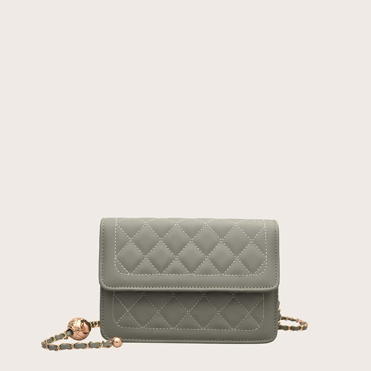 

Quilted Chain Crossbody Bag, Mint green
