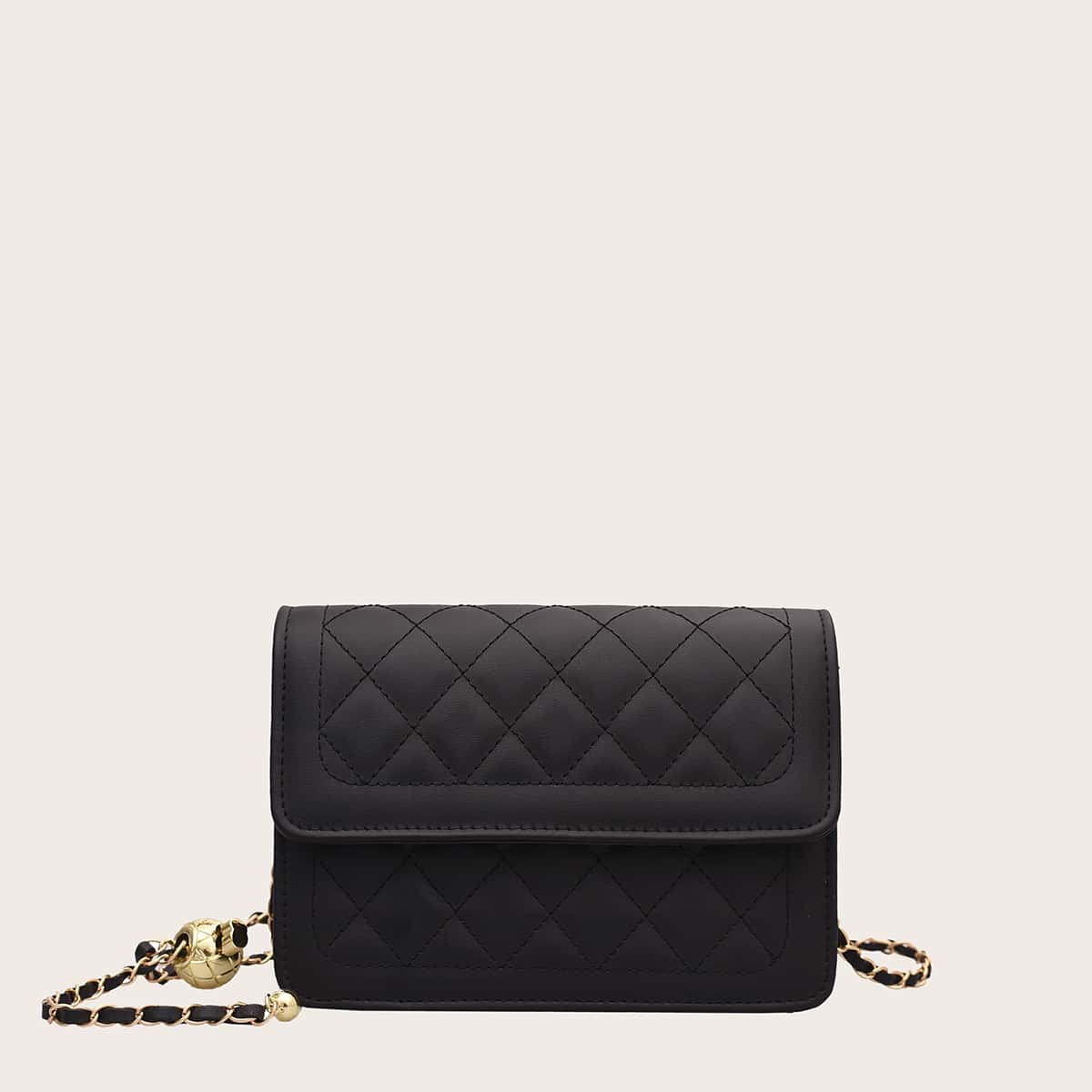 

Quilted Chain Crossbody Bag, Black