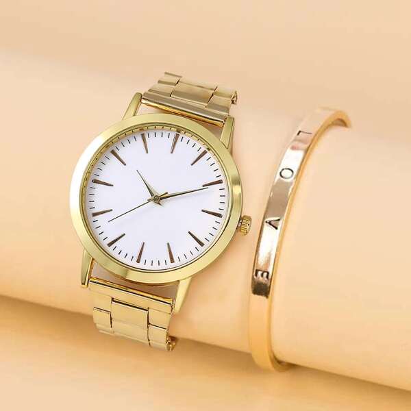 

1pc Round Pointer Quartz Watch & 1pc Bracelet