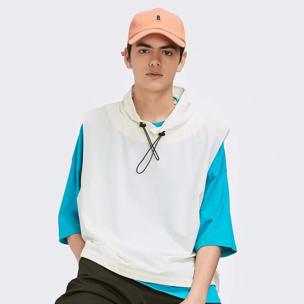 

Men Drawstring Detail Funnel Neck Tank, White