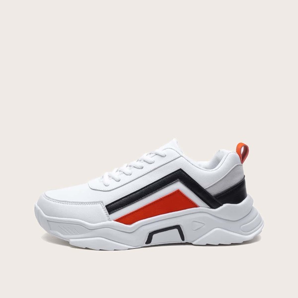 

Men Color Block Lace-up Front Chunky Sneakers, White