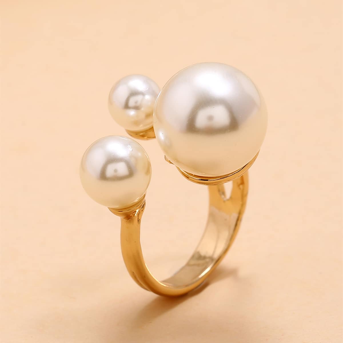 

1pc Faux Pearl Decor Ring, Gold