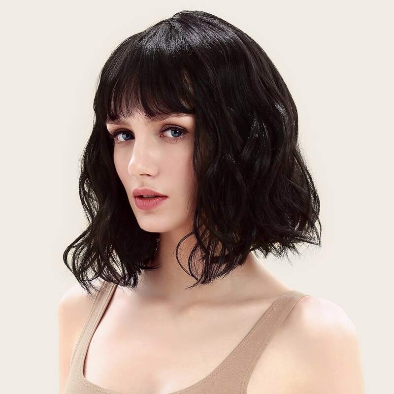 

Natural Curly Wig With Bangs, Black