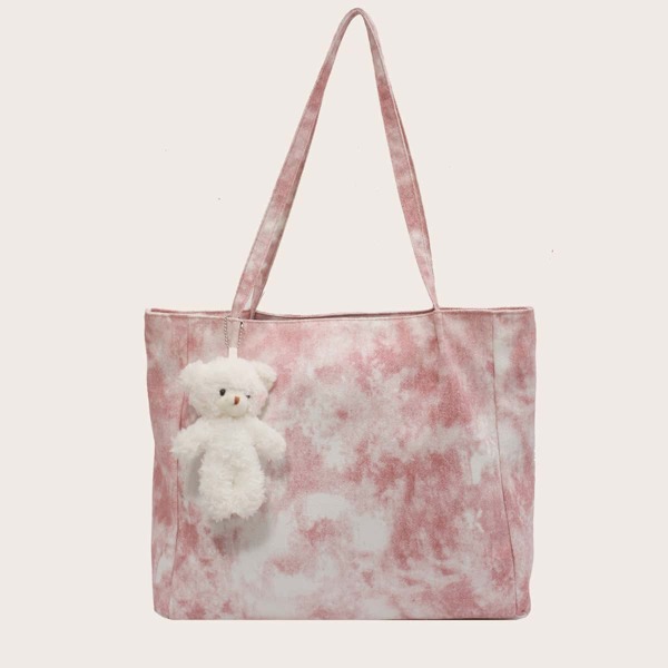 

Cartoon Charm Tie Dye Tote Bag, Pink