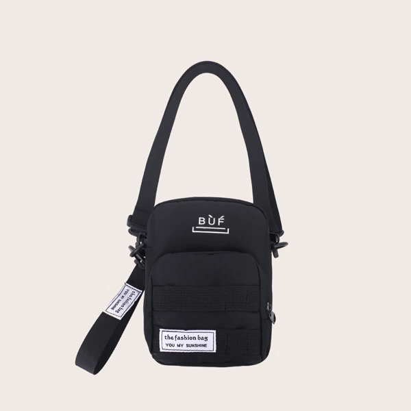 

Men Letter Graphic Crossbody Bag, Black