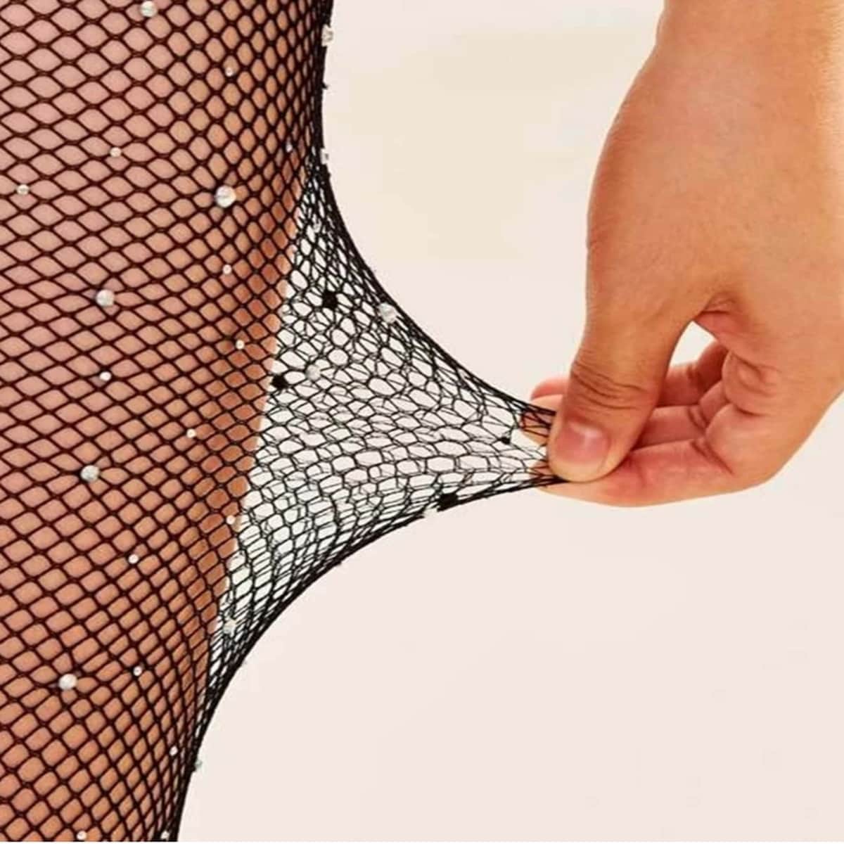 

Rhinestone Decor Mesh Tights, Black