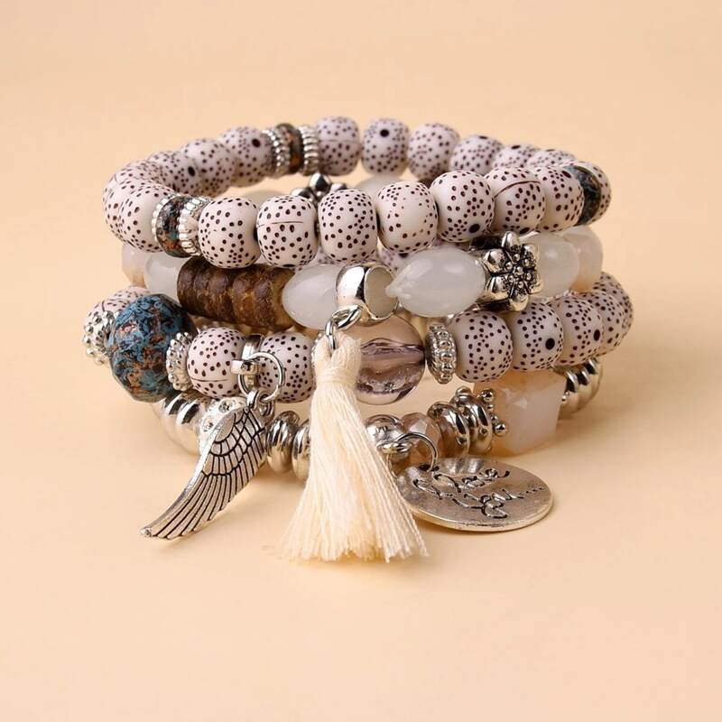 

4pcs Beaded Bracelet, Multicolor