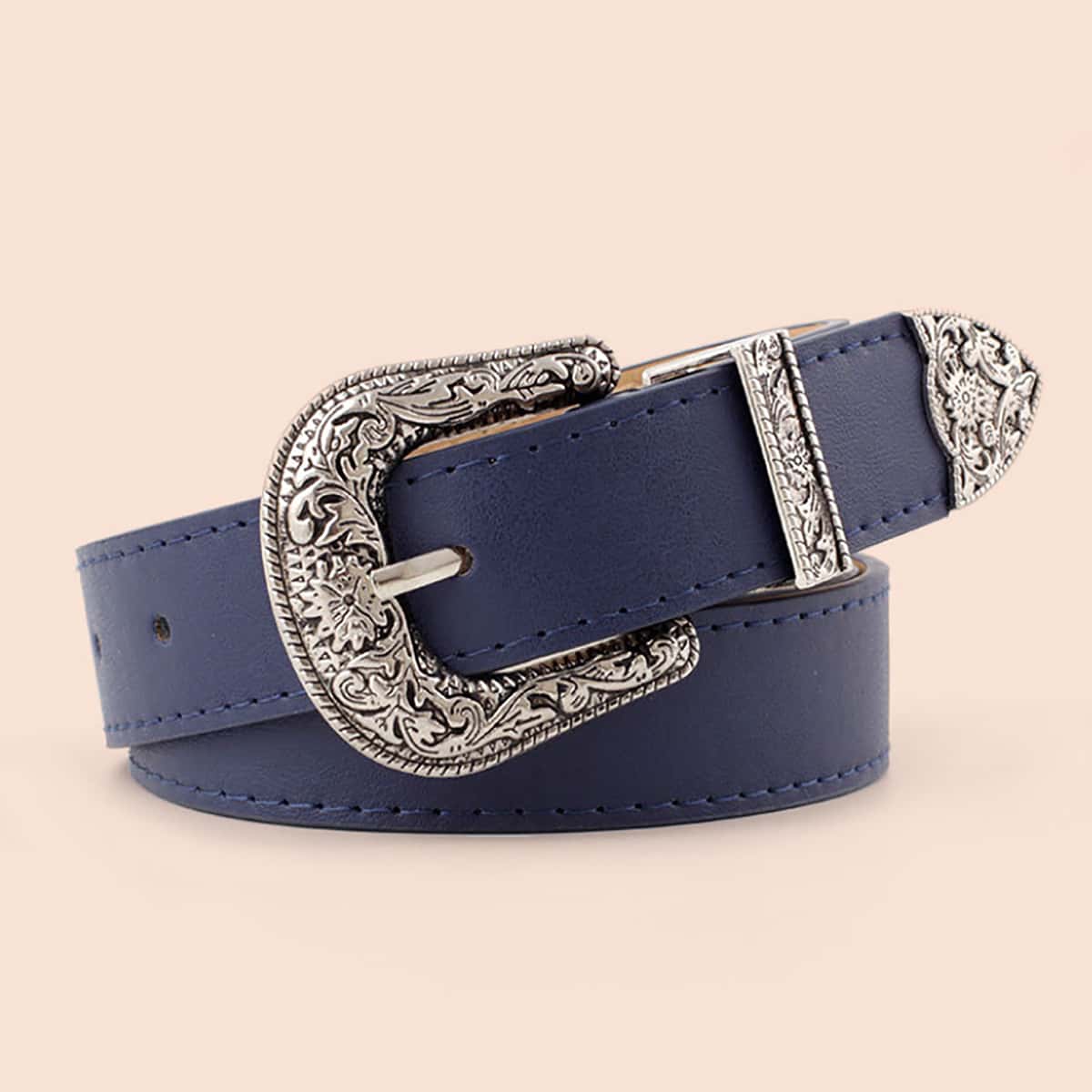 

Floral Buckle Belt, Navy blue