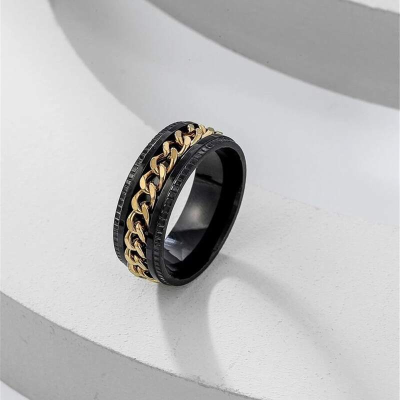 

1pc Chain Decor Ring, Black