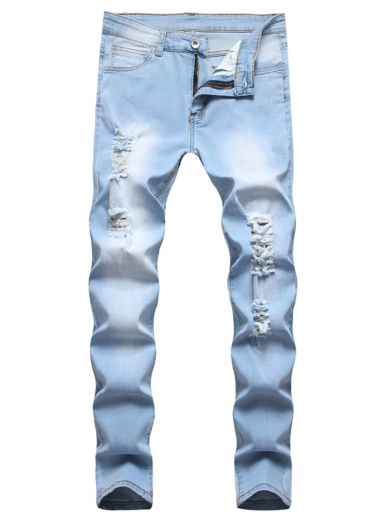 Manfinity LEGND Men Ripped Skinny Jeans - Light Wash - View 1