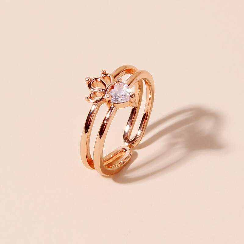 

1pc Rhinestone Decor Ring, Rose gold