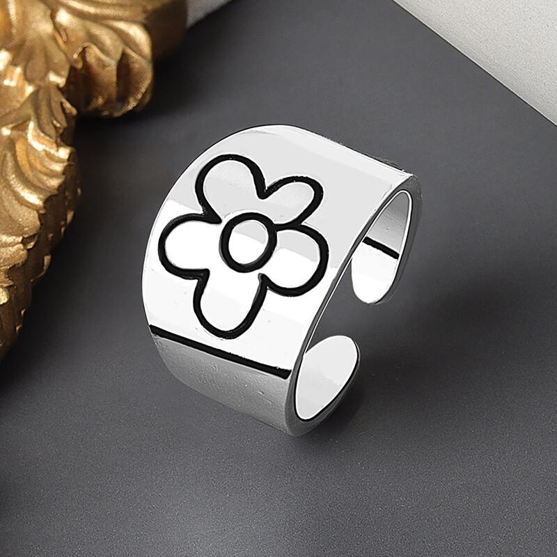 

1pc Flower Design Ring, Silver