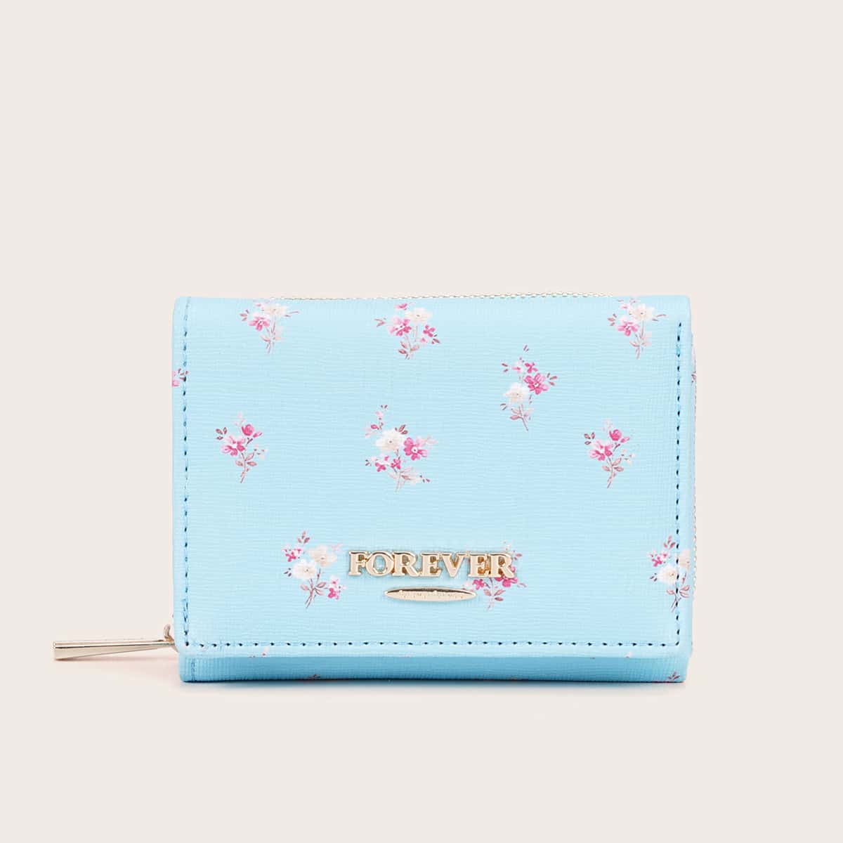 

Floral Zip Purse, Baby blue