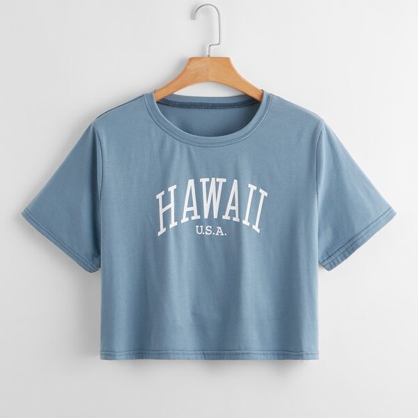 

Plus Letter Graphic Crop Tee, Dusty blue