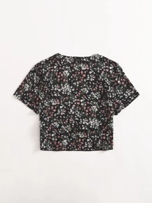 Tie Front Ditsy Floral Top - Multicolor - View 2
