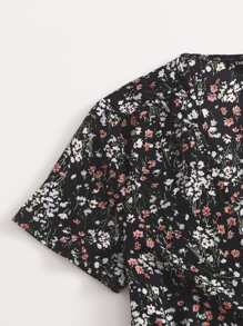Tie Front Ditsy Floral Top - Multicolor - View 3