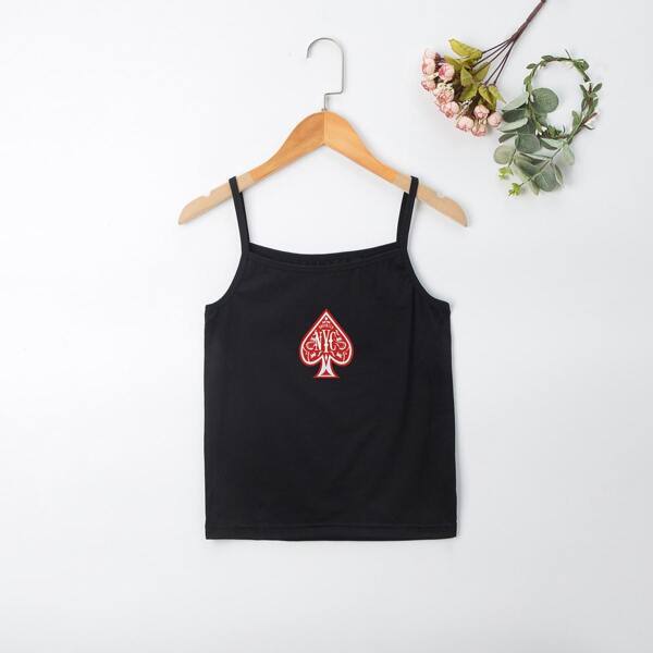 

Girls Letter And Graphic Print Cami Top, Black