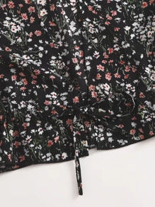 Tie Front Ditsy Floral Top - Multicolor - View 5