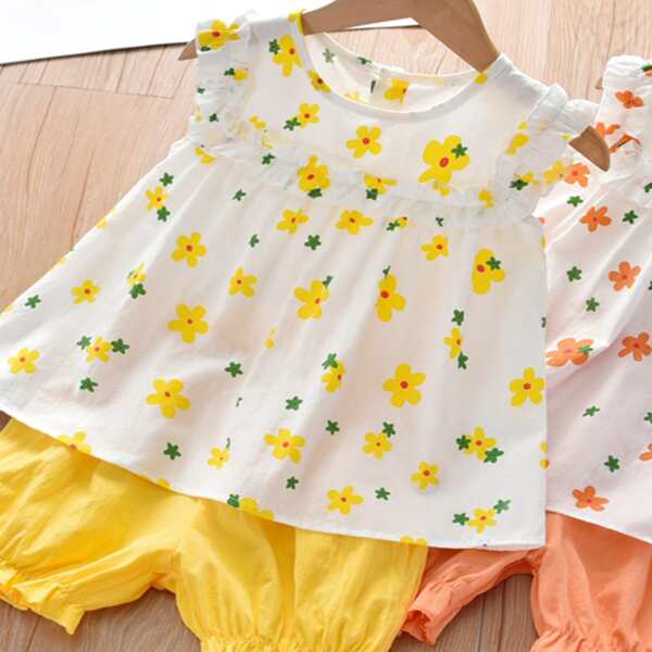 

Toddler Girls Floral Print Top & Ruffle Hem Shorts, Multicolor