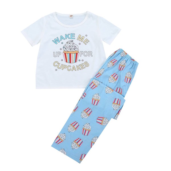 

Пижама с текстовым принтом для девочек, Синий и белый