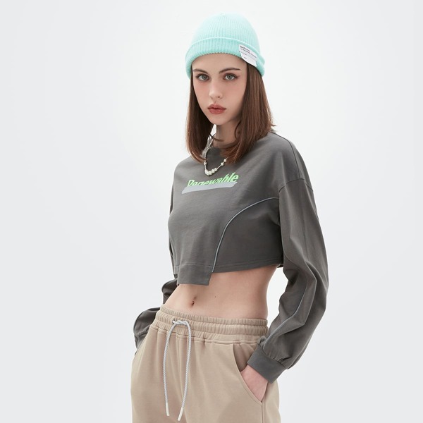 

Letter Graphic Contrast Binding Sweatshirt, Dark grey