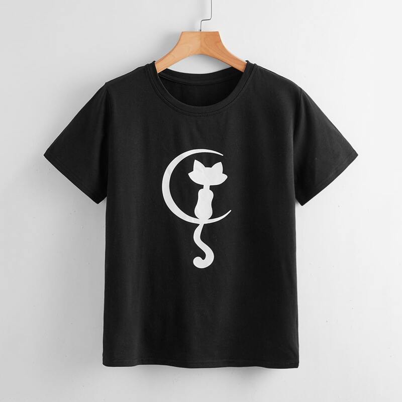 

Moon & Cat Graphic Tee, Black